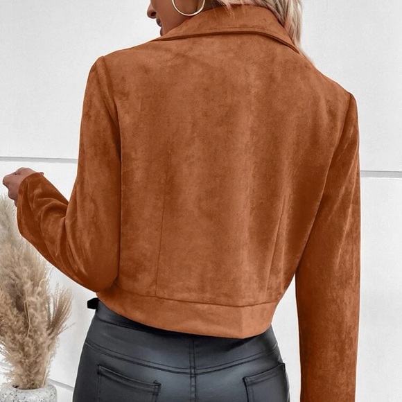 Luxe Camel Zipper Vegan Suede Moto Biker Jacket - Picture 3 of 11